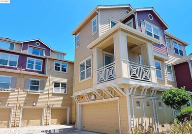View of front of property with an attached garage and a balcony