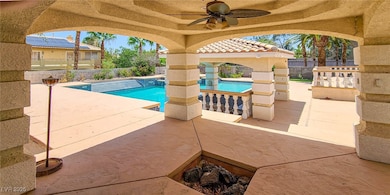 View of pool with a patio, a ceiling fan, a gazebo, and a fenced backyard