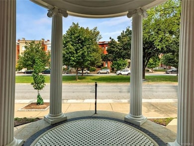 View towards tree-lined Monument Avenue from portico.