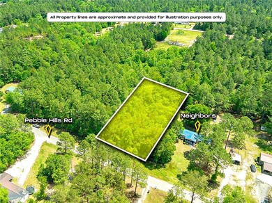 Aerial view of property's location with property boundaries highlighted and a heavily wooded area
