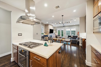 View from the kitchen island toward the cozy livin