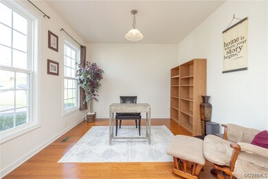Office area featuring light hardwood / wood-style