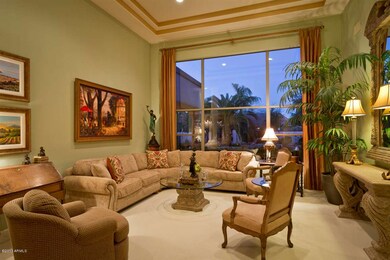 Elegant living room overlooking backyard