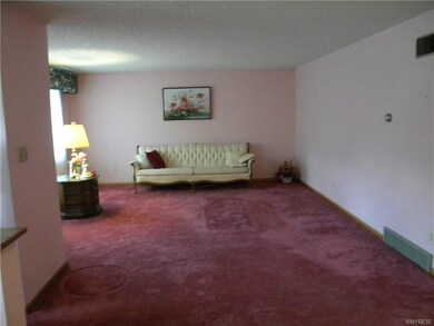Living room with hard wood floors under carpeting