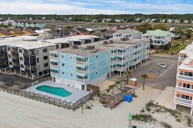 Drone / aerial view of a pool