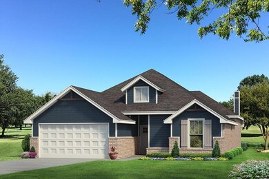 Craftsman-style house featuring an attached garage, a chimney, a front lawn, and brick siding