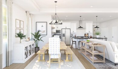Dining area with chandelier