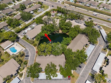 Aerial of the complex with views of the pond