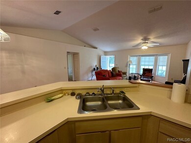 Kitchen overlooks living room