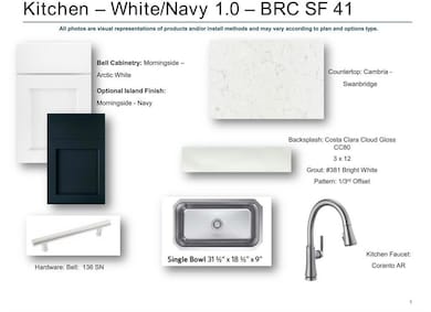 White and navy cabinets paired with Cambria Swanbr