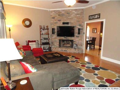 Living room masonry fireplace