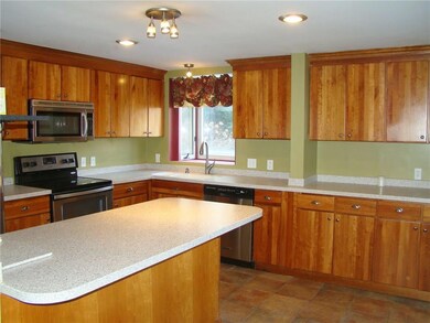 The kitchen is on a raised level and...