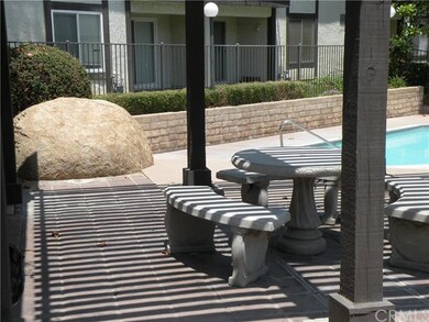 Shaded table in pool area
