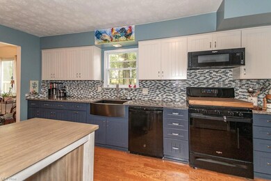 Kitchen featuring backsplash, black appliances, si