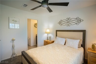 Bedroom with carpet floors and ceiling fan
