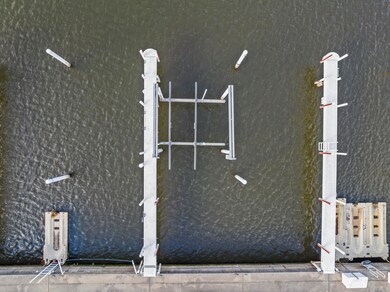 Aerial view of boat slip with lift