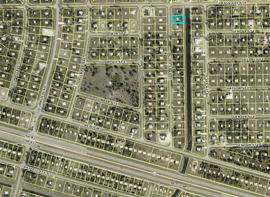 Aerial map of property and surrounding area with property boundaries highlighted