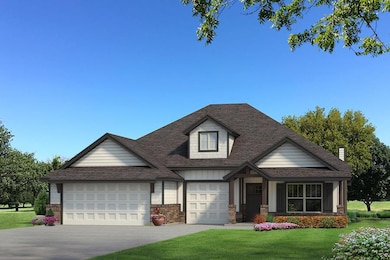 View of front facade with a front yard, driveway, brick siding, and covered porch