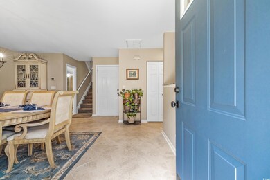 Interior space with light tile patterned floors