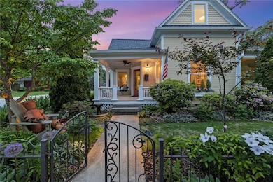Main entrance of home at twilight.