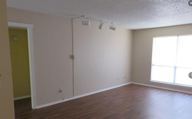 Spare room featuring hardwood / wood-style flooring, a textured ceiling, rail lighting, and plenty of natural light