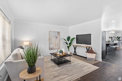 View 3 of Living area featuring Carpet, Beautiful tile.