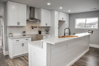 The kitchen has a huge breakfast bar.