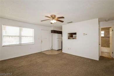 Spare room featuring ceiling fan, carpet flooring,