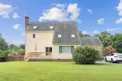 Rear view of property with a wooden deck, crawl sp
