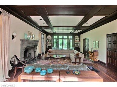 Enchanting living room with dramatic fireplace, co