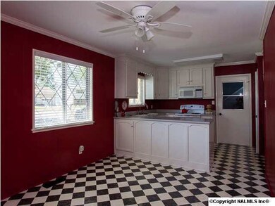 Sunny dining area has new ceiling fan.