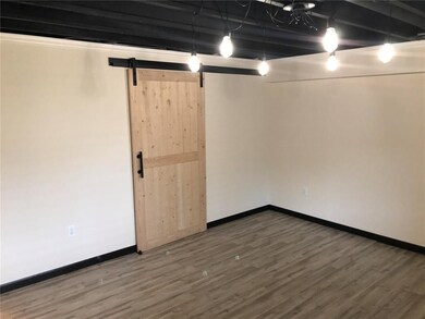 Lower level family room with sliding barn door to 