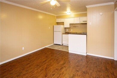 Kitchen with freestanding refrigerator, dark count