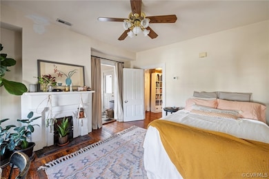 Original mantel graces bedroom