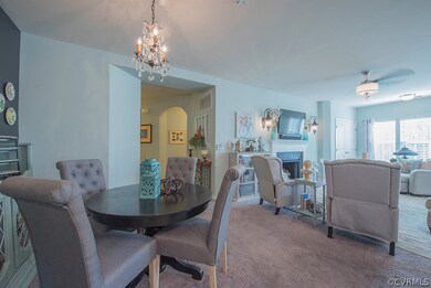 Dining Area With Glass Chandelier