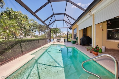Pool with a patio, a grill, and glass enclosure