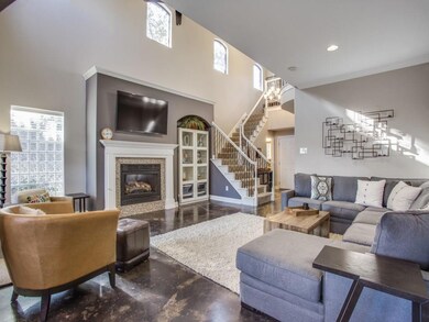 Living room features a gas fireplace