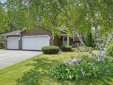 A three car garage offers great storage space.