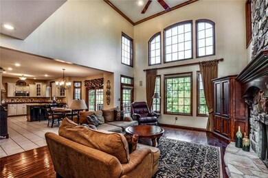 The family room opens to the kitchen for ease of e