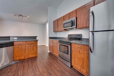 Kitchen featuring stainless steel appliances, dar