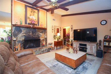 Great room with wood burning fireplace