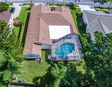Aerial view of rear of home.  HUGE, fenced backyar