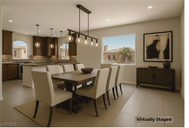 Dining space featuring light tile patterned floors