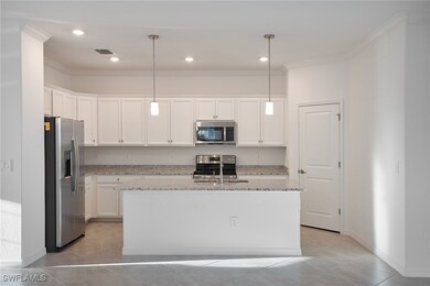 Kitchen with pendant lighting, stainless steal app