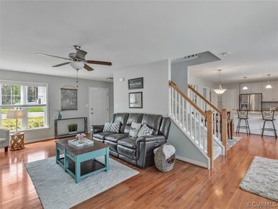 Large Family Room with hardwood floors, gas firepl