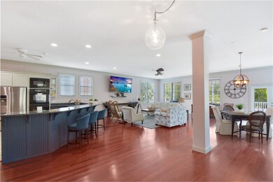 Large open floor plan with kitchen living and dini
