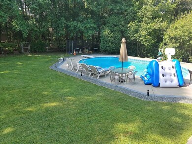 The pool is strategically placed off to the side t