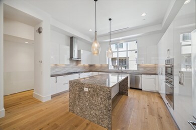 KITCHEN OPENS TO DINING/LIVING - quartz waterfall