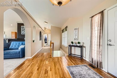 Entryway with plenty of natural light wood flooring and arched walkways