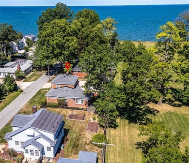 Aerial view of house and Lake Erie
